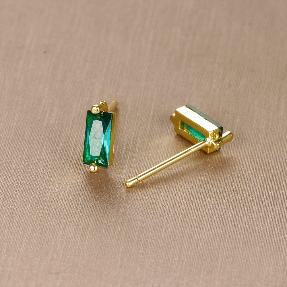 Simple Small Square Multicolor Zircon Silver Stud Earrings - Image 4