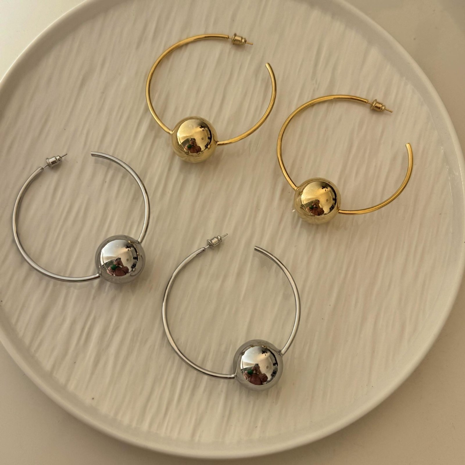 18K Brass Gold Plated Big Circle Ball Earrings - Image 7