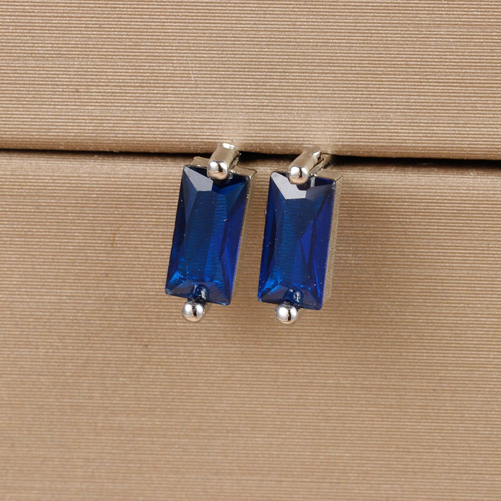 Simple Small Square Multicolor Zircon Silver Stud Earrings - Image 9