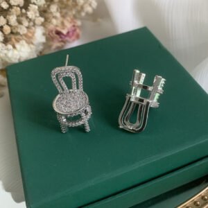 Sterling Silver Needle Hollow Design Small Stool Ear Studs