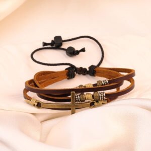 Multi-layer Woven Black Wooden Bead Vintage Leather Bracelet