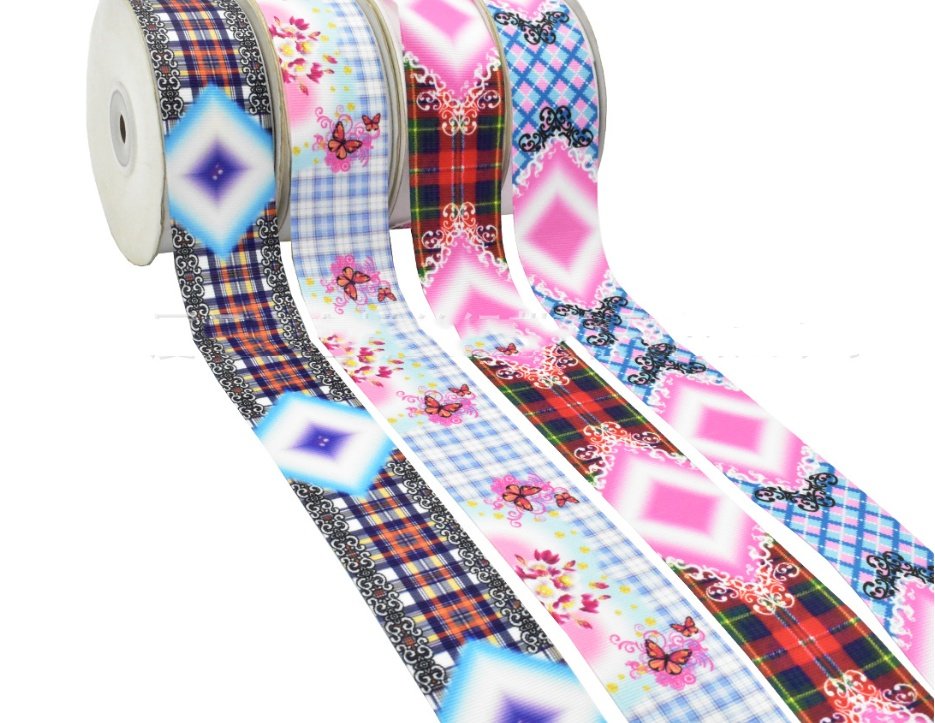 Digital Printing Ribbon Bow Handmade Webbing Satin Gradient Plaid - Image 2