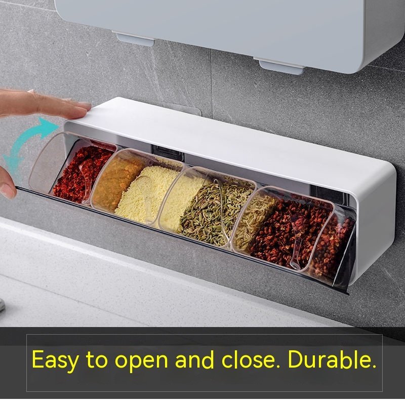 Home Wall Mount Kitchen Spice Box Four-grid Combination - Image 7