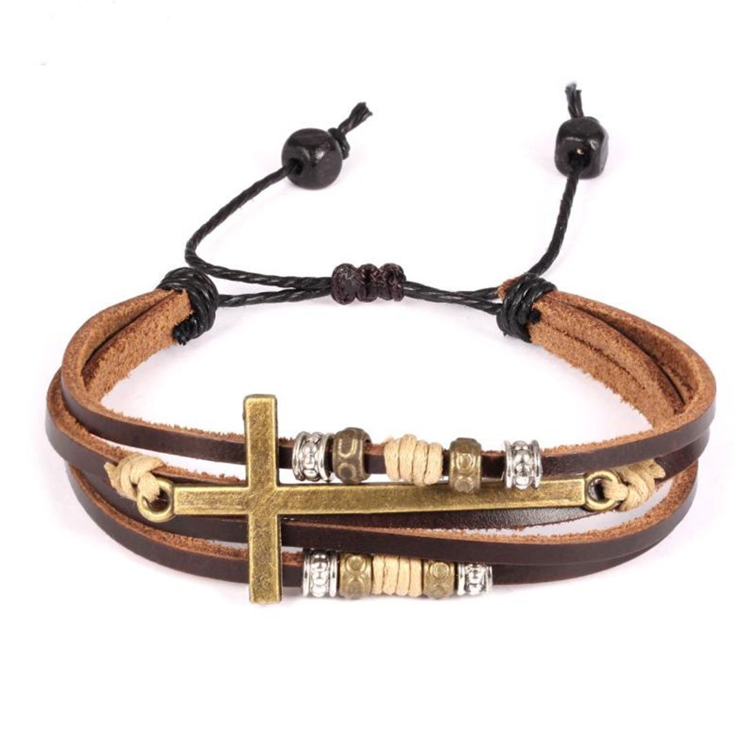 Multi-layer Woven Black Wooden Bead Vintage Leather Bracelet - Image 5