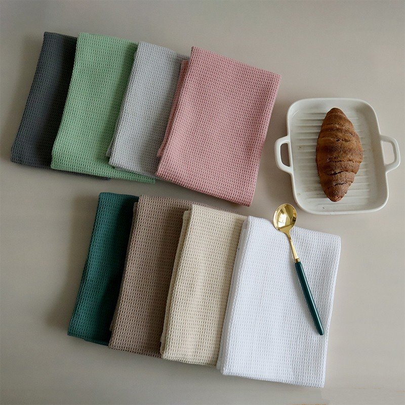 Nordic Style Cotton Rectangular Plain Waffle Tea Towel Kitchen - Image 3