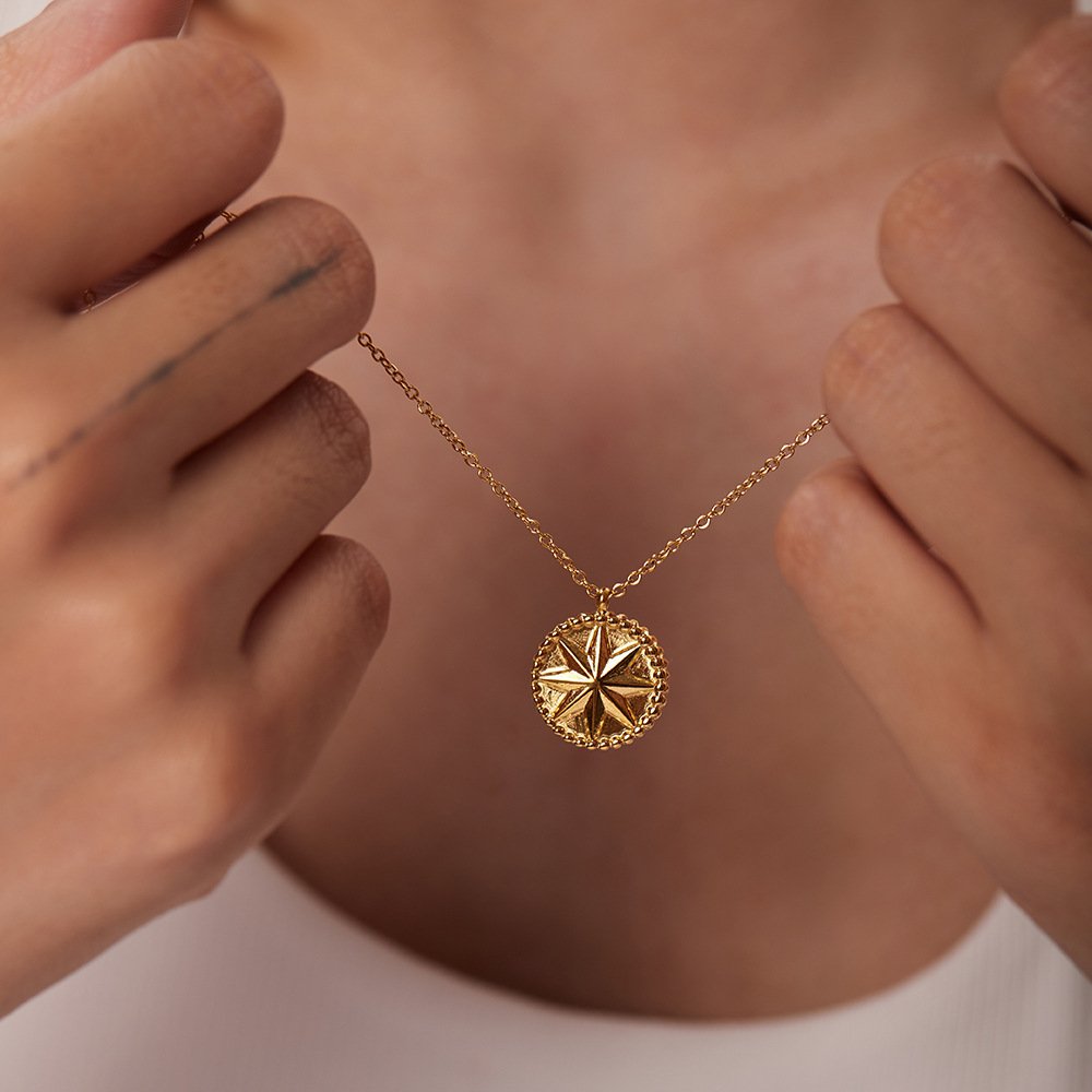 Stainless Steel Necklace 18K Gold Eight Eight-pointed Stars Coins - Image 4