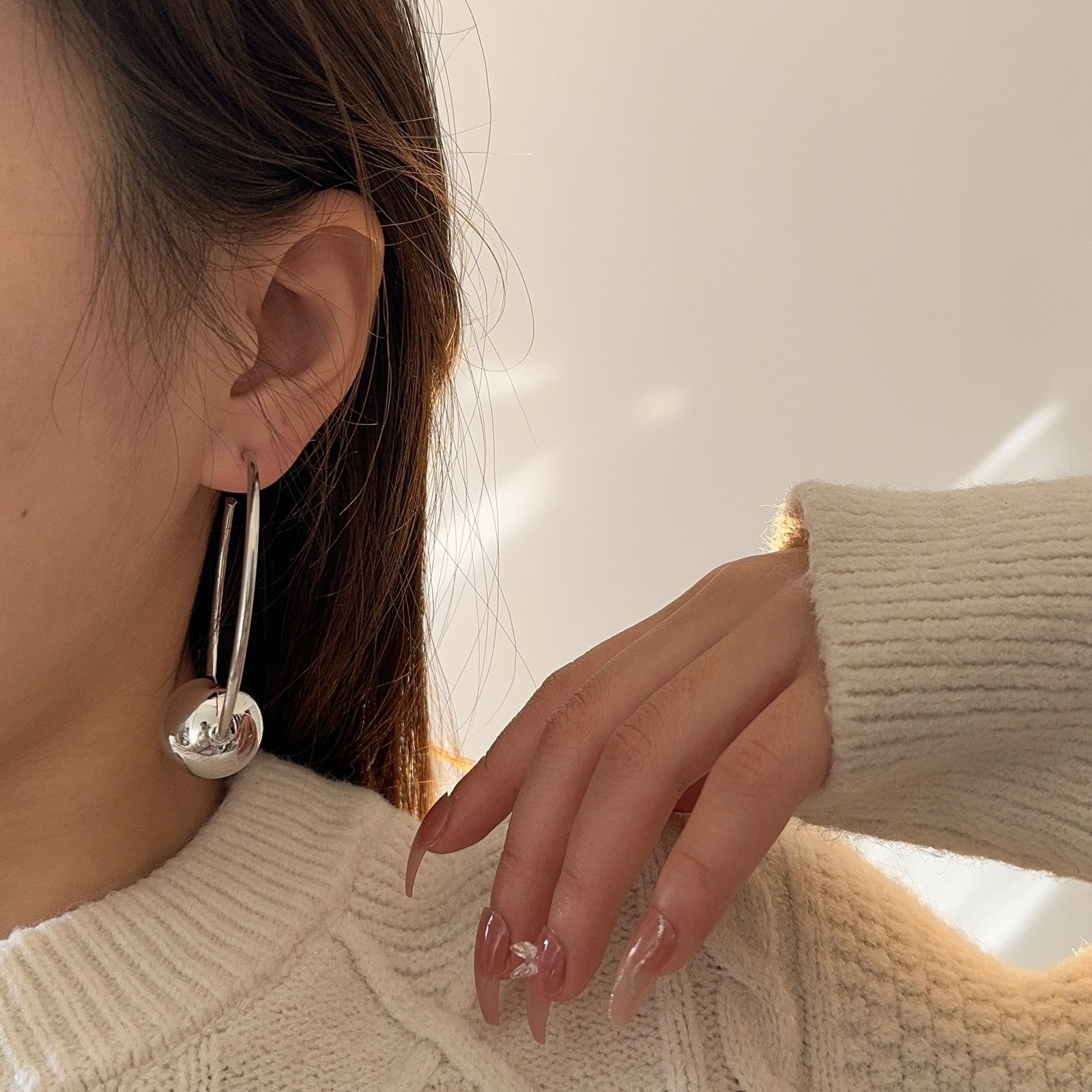 18K Brass Gold Plated Big Circle Ball Earrings - Image 5