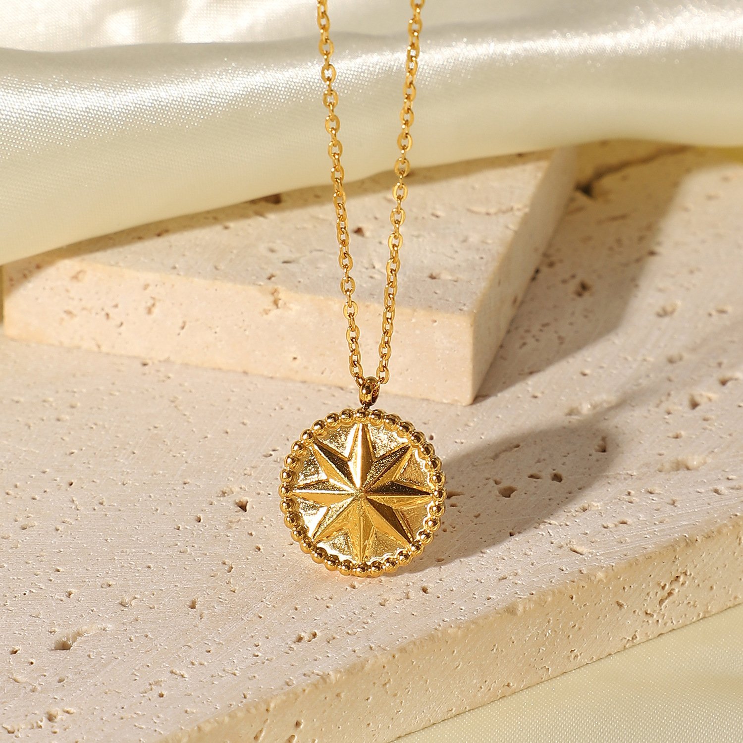 Stainless Steel Necklace 18K Gold Eight Eight-pointed Stars Coins - Image 2