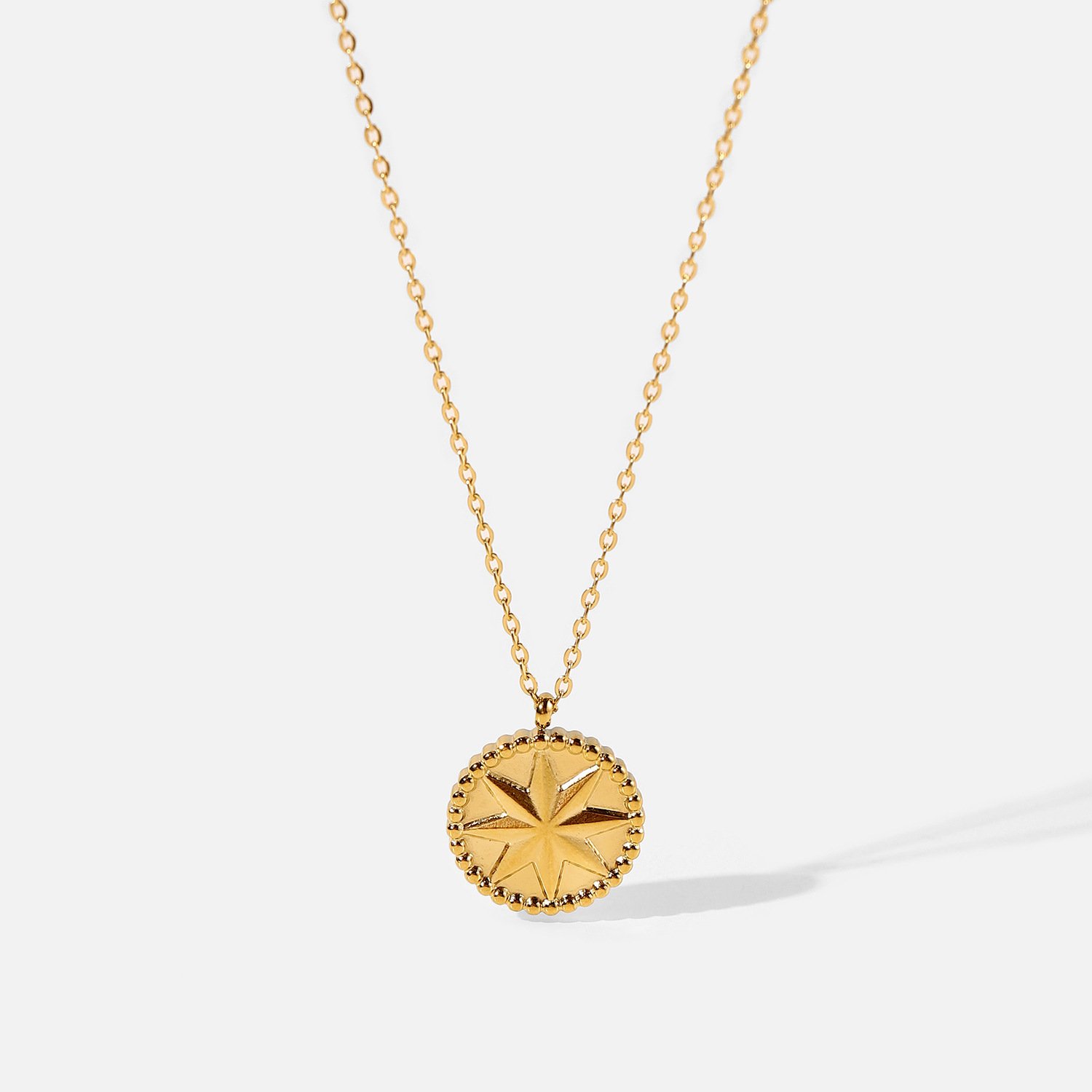 Stainless Steel Necklace 18K Gold Eight Eight-pointed Stars Coins - Image 5