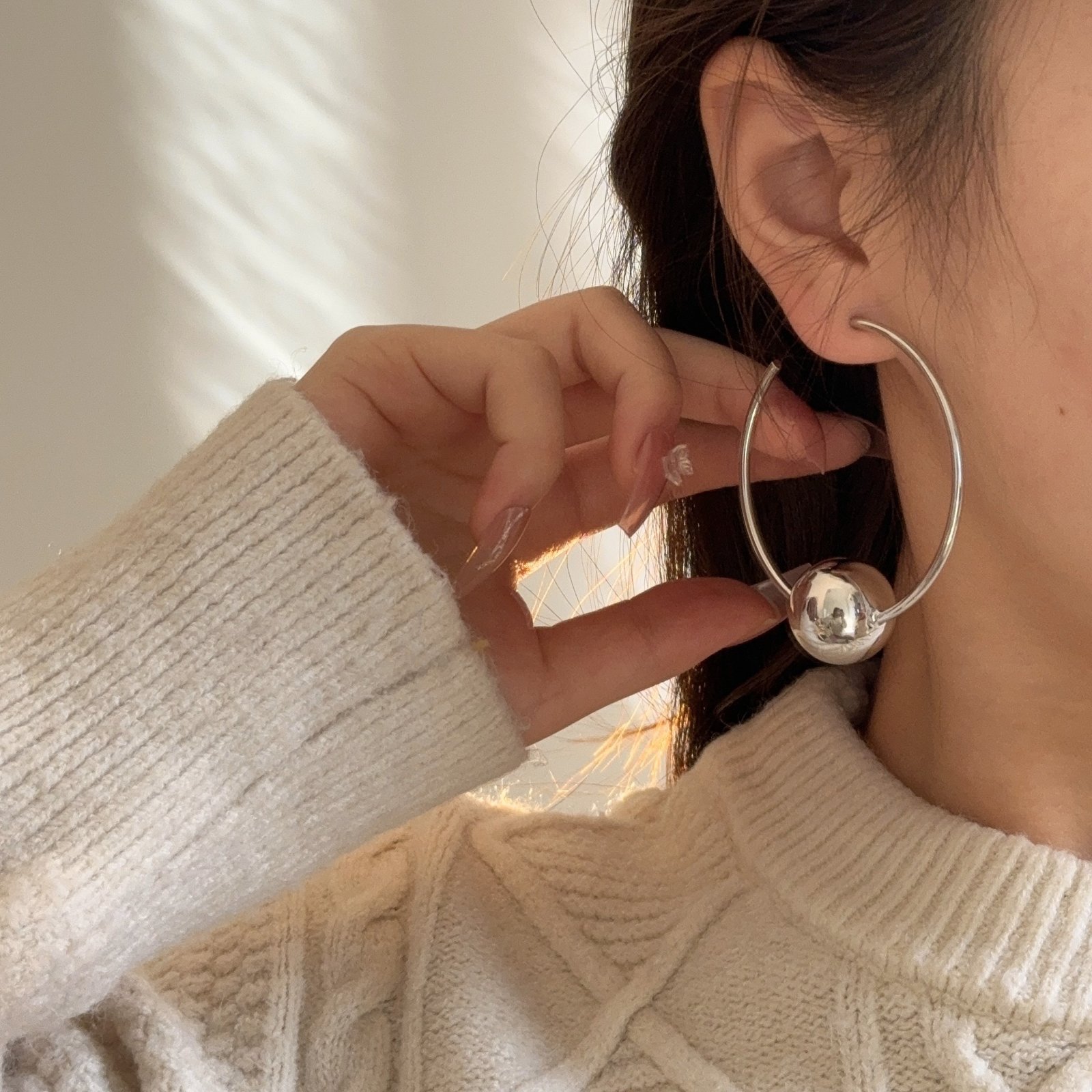 18K Brass Gold Plated Big Circle Ball Earrings - Image 4