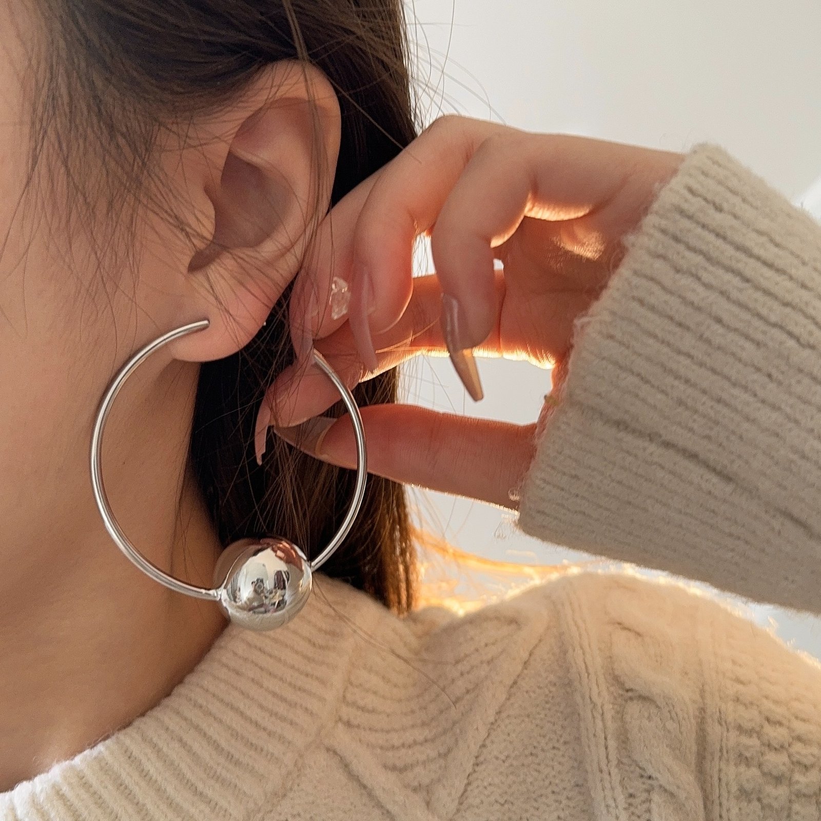18K Brass Gold Plated Big Circle Ball Earrings - Image 6