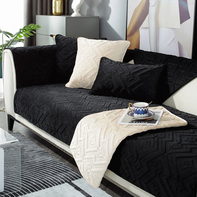 Black Sofa Cushion Winter Plush Thickened Non-slip Sofa Leather Sofa Cover - Image 7