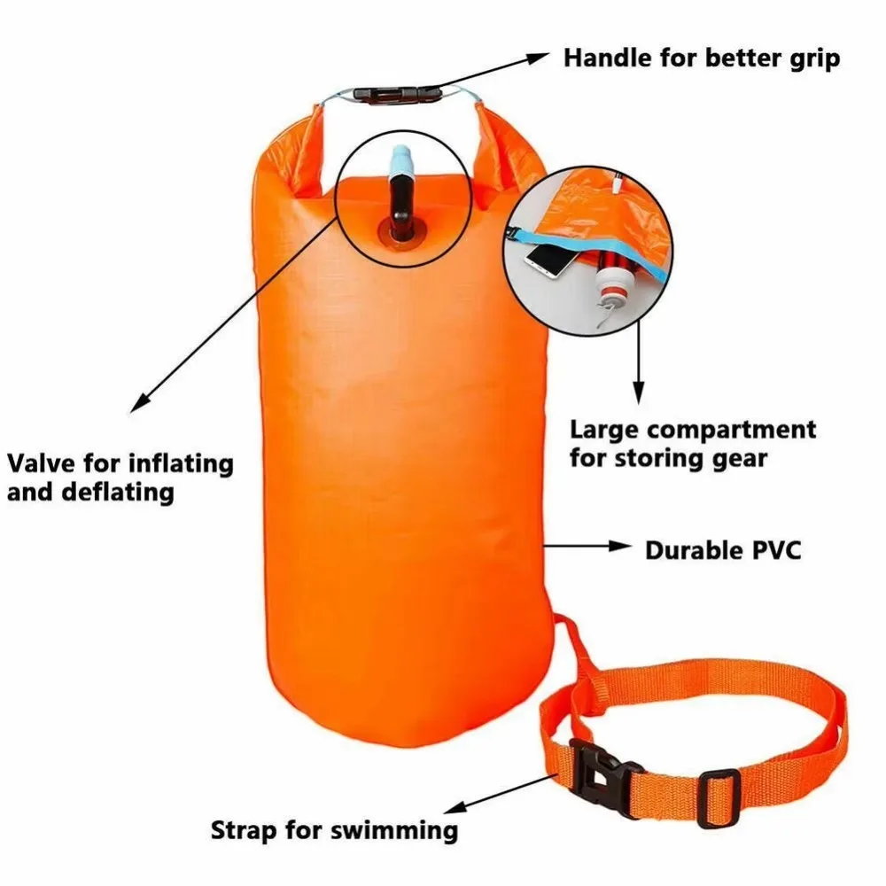 Inflatable Open Swimming Buoy Tow Float Dry Bag Double Air Bag with Waist Belt for Water Sport Swimming Storage Float Tools - Image 3