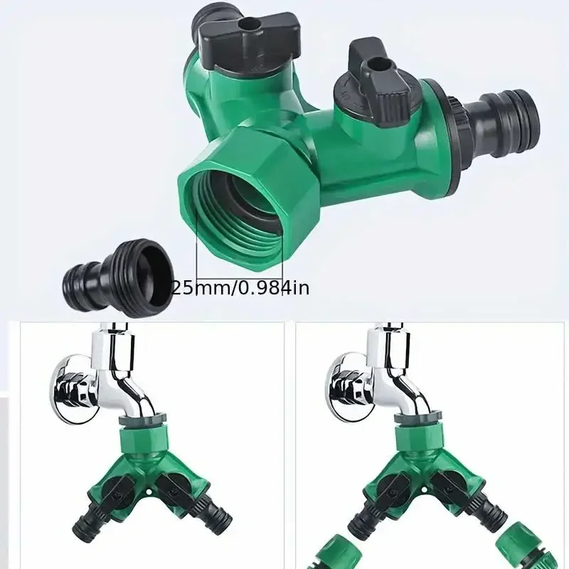 2 Way Garden Hose Splitter Garden Hose Connector with Faucet Watering Shut Off for Landscaping Flower Planting Irrigation
