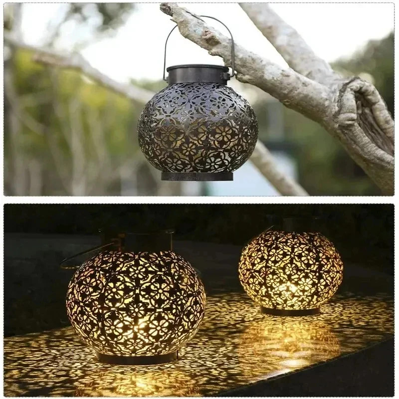 LED Solar Lantern Light Hollow Wrought Iron Projection Light Hanging Lamps Outdoor Waterproof Yard Garden Art Decoration - Image 6
