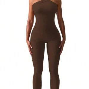 Women Yoga Jumpsuits Workout Ribbed One Shoulder One Piece Sport Jumpsuits