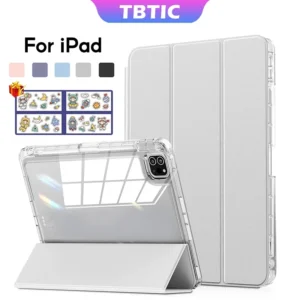 TBTIC For iPad Case Mini 6 Air 5 4 10.9 Pro 11 10th 9th 8th 7th Gen 10.2 Case With Pencil Holder Acrylic Transparent