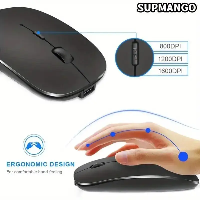 Rechargeable Wireless Mouse With 2.4GHz USB 1600DPI Mouse for Computer Laptop Tablet PC Macbook Gaming Mouse Gam - Image 2