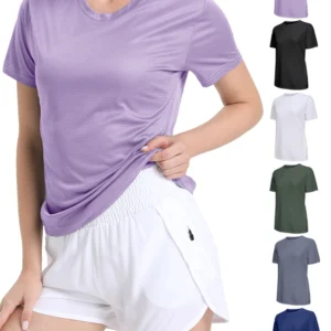 Women's Solid Color Ultralight Quick Dry Sport T-Shirt,Breathable Lightweight ,Running Gym Compression Shirt