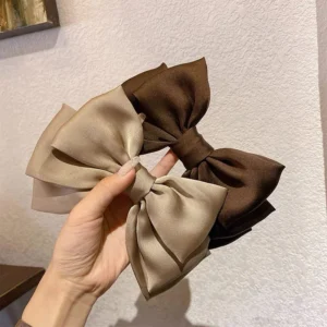 Korean Ponytail Clips Hairgrip Three-layer Butterfly Silk Satin Barrette Brown Big Bowknot Hairpins Fashion Hair Accessories Hot