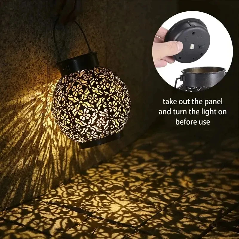 LED Solar Lantern Light Hollow Wrought Iron Projection Light Hanging Lamps Outdoor Waterproof Yard Garden Art Decoration - Image 9