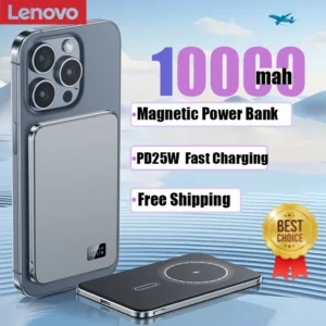 Lenovo 10000mAh Thin Magnetic Wireless Power Bank PD20W Fast Charging Portable External Battery for Magsafe For iPhone15 14 13
